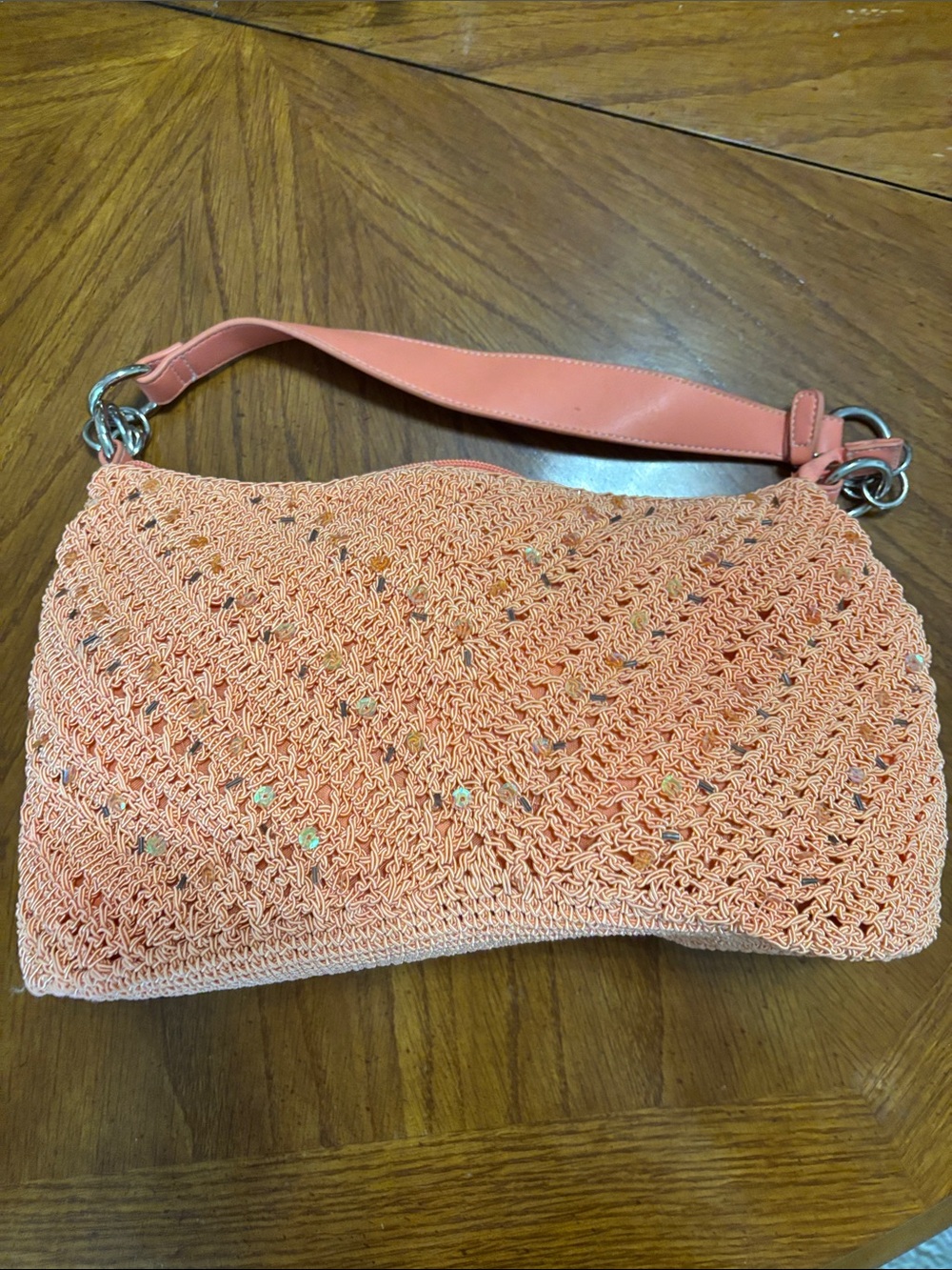 Coral Crochet Shoulder Bag - Fashionable Everyday Carry